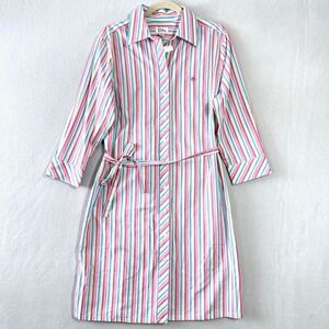 Vintage Lilly Pulitzer Dress Womens 14 Colorful Stripe Button Shirtdress Tie NWT